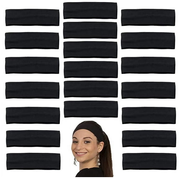 Stretchy Headbands - Yoga Headbands - Sports Headbands - 2-Inch-Wide Black Headband - 20 Pack Cotton Headbands by Cover Your Hair