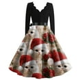 thumbnail image 3 of Women's Casual Fashion Christmas Holiday Print V-neck Vintage Dress for Retro Style and Party Occasions, Comfortable Women's Long Sleeve Holiday Dress,White,M, 3 of 3