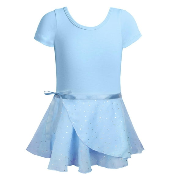 Sngxgn Girls Dresses Short Sleeve Solid Color Casual A-Line Pleated Dress(Blue,150)