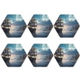 thumbnail image 2 of Pofeuu Moonlit Sea Sailboat Print Leather Coasters Set of 6, Round Cups Mugs Mat Pad for Home Kitchen Heat Resistant Drink Coasters,Hexagon, 2 of 7