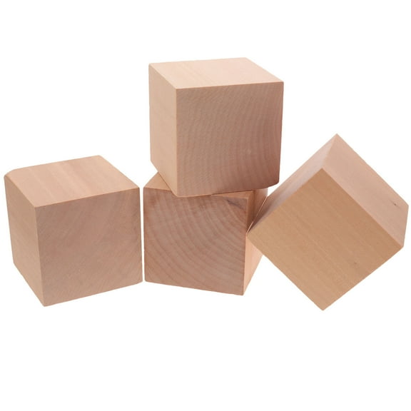 FESTFENDS Small Wood Square Blocks Unfinished 4 Pcs For Crafts