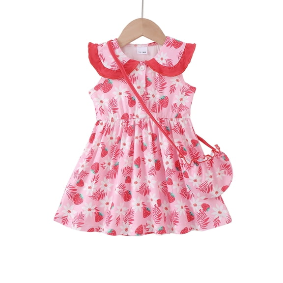 Baby Girls Clothes Infant Girls Strawberry Dress 12 Months Girls Summer Dress 18 Months Girls Sundress Sleeveless Dress with Cute Bag Pink