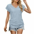 thumbnail image 2 of Plus Size Tops for Women Short Sleeve Solid Color V-Neck Pocket Shoulder Casual T-Shirt Sky Blue 2XL, 2 of 6
