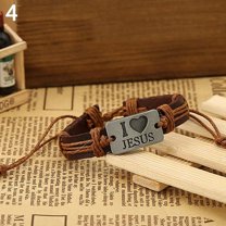 Ayyufe Vintage Unisex Leather Bracelet Alloy I Love Jesus Letters Rope Bangle