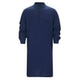 thumbnail image 2 of CONZONE Mens Muslim Kaftan Abaya Long Sleeve Robe For Men Trendy Solid Color Lapel Arab Thobe, 2 of 7