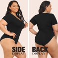 thumbnail image 4 of POSESHE Women's Plus Size Bodysuit, V neck Short Sleeves Basic Bodysuit, 4 of 5