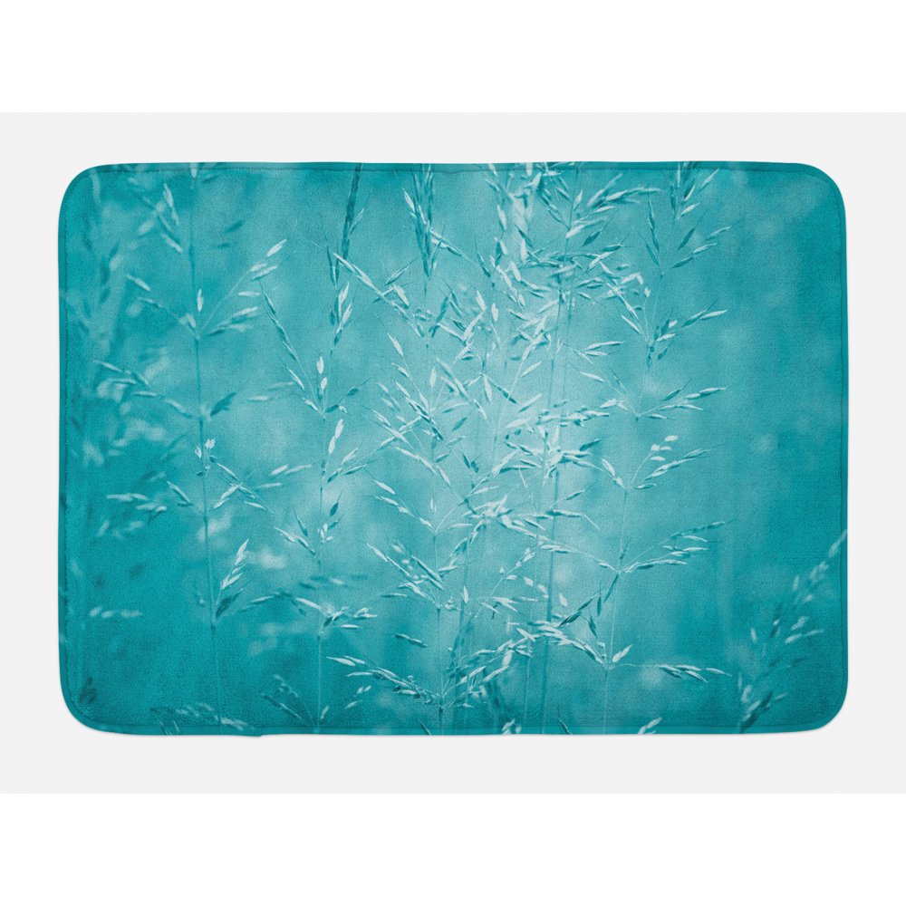 Turquoise Bath Mat, Blur Meadow Grass Plant Herb in Countryside Rural
