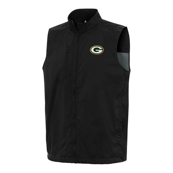 Men's Antigua Black Green Bay Packers Brisk Full-Zip Vest