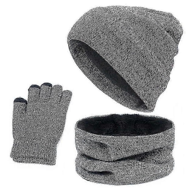 3Pcs Winter Knitted Hat Scarf Gloves Set Fleece Lined Warm Beanie Touch Screen Gloves for Women Men Outdoor Cycling Skiing