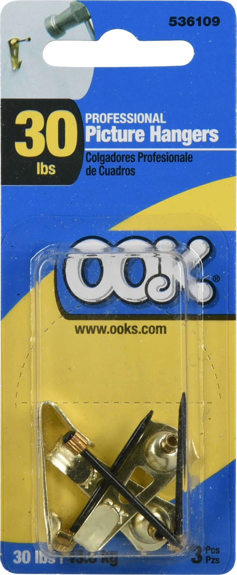 OOK 536109 Professional Brass Picture Hangers (30lb) 3 Pack Walmart