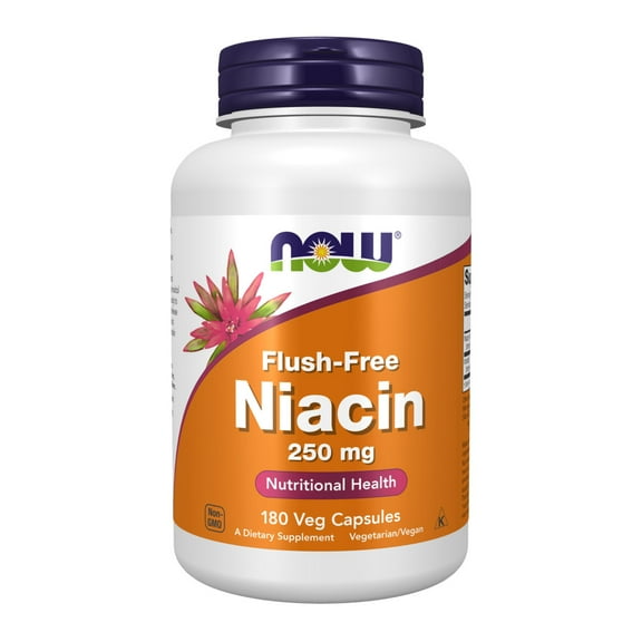 NOW Supplements, Niacin (Vitamin B-3) 250 mg, Flush-Free, Nutritional Health, 180 Veg Capsules