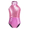 thumbnail image 5 of Linjinx Kids Girls Sequins Halter Backless Gymnastics Leotard Ballet Dance Biketard with Shorts Hair Light Pink 6, 5 of 7