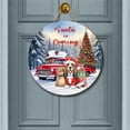 thumbnail image 2 of Santa is Coming Basset Hound Merry Christmas Xmas Noel Truck Tree Round Wood Sign Bassets Dog Breed Lovers Gifts Idea Hanging Wall Home Decor - 02023, 2 of 5