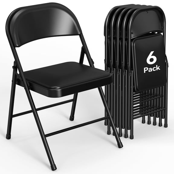 WLLJOY 6 Pack Folding Chairs with Comfortable Cushion, Leather Padded Cushion Chair with Stainless Steel Frame for Home and Office, Gatherings, Black