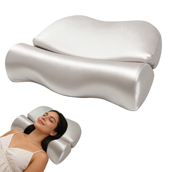 RoamReady Cooling Memory Foam Cervical Neck Pillow, Silky Satin Orthopedic for Neck Shoulder Pain, Back Side Sleepers, Smooth Breathing