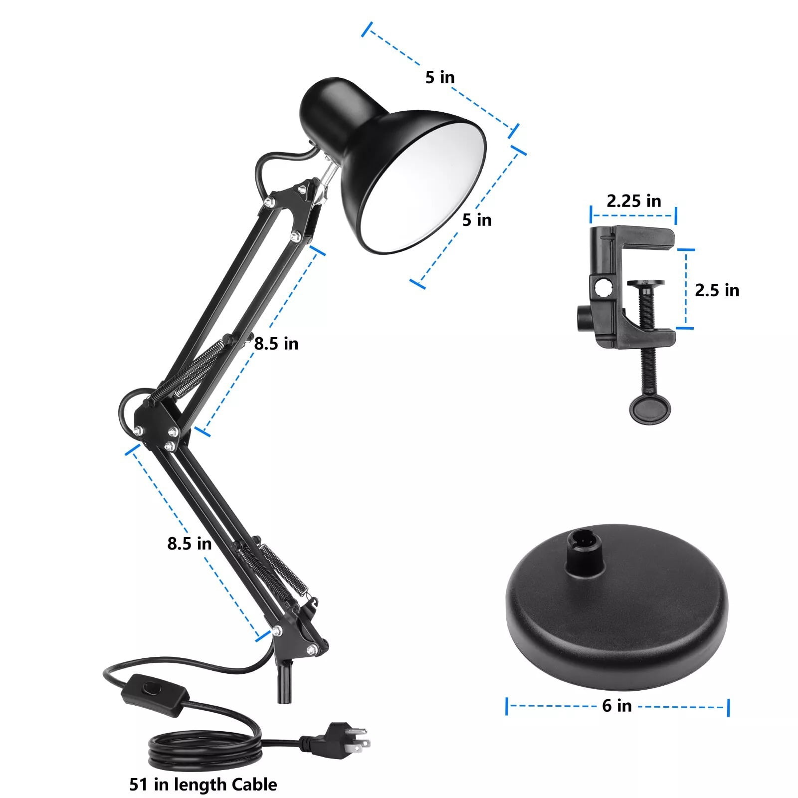 Metal Adjustable Swing Arm Desk Lamp, Eye-Caring Study Desk Lamps Black