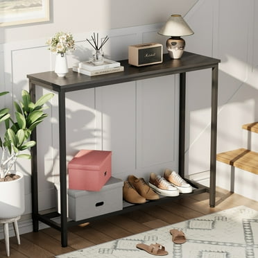 JOZ Console Table with Shelves, Entryway Table Sofa Table or Hallway Table for Living Room, Black Metal and Wood Design