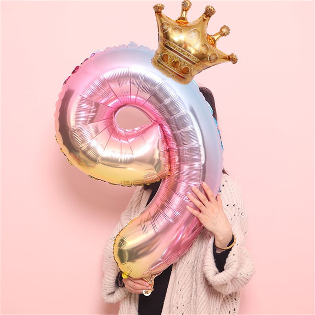 32 Inch Golden Crown Number Aluminum Foil Balloon Set Birthday Party Decoration
