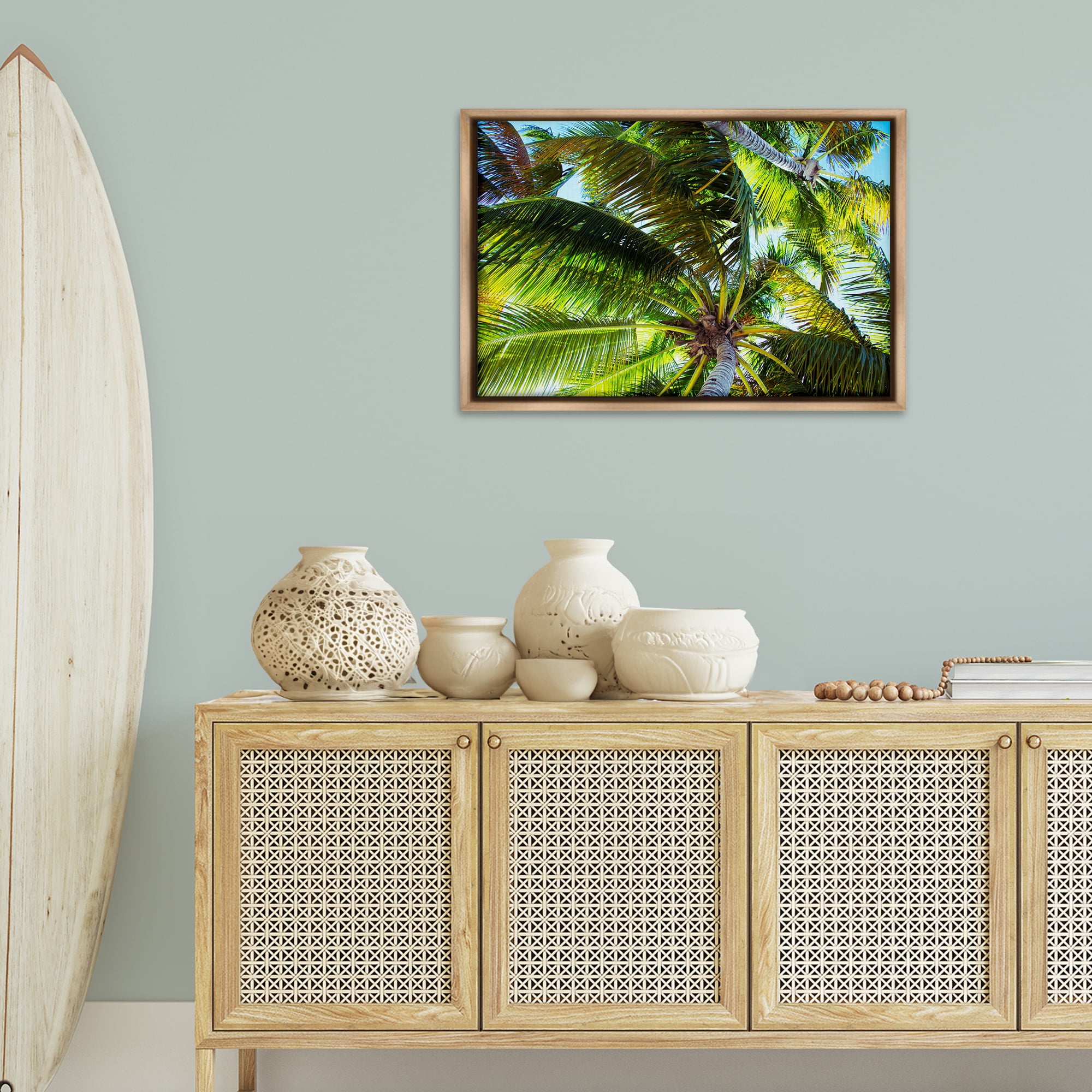 Stupell Industries Swaying Palm Leaves Botanical & Floral Photography Brown Floater Framed Canvas Art Print Wall Art, 31 x 21