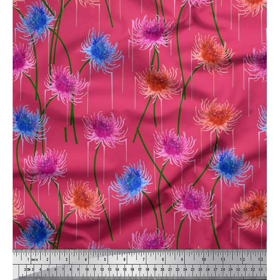 Soimoi Pink Cotton Duck Fabric Artistic Floral Print Fabric by The Yard 42 Inch Wide