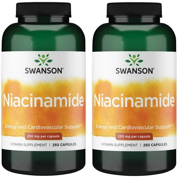 Swanson Niacinamide - Vitamin B3 Supplement Promoting Heart Health & Energy Support - May Support Healthy Joint Function - (250 Capsules, 250mg Each) 2 Pack
