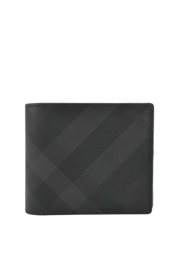 Pre-Owned BURBERRY London Check-Print Canvas Bi-Fold Wallet Black