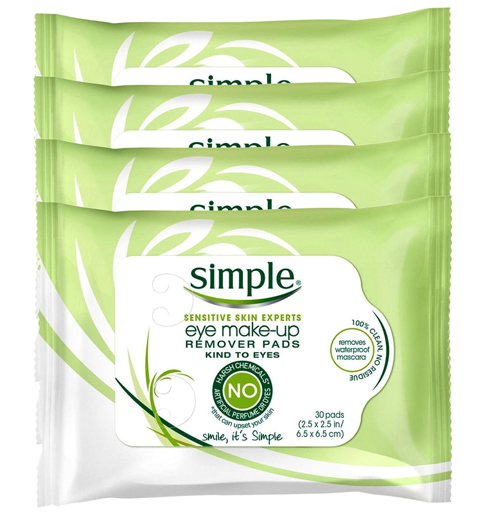 Simple Sensitive Skin Kind To Eyes MakeUp Remover Pads, 30 Count (Pack