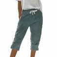 thumbnail image 5 of Bovemsi Casual Pants for Women Striped Side Fashionable Loose Elastic Waist Straight Leg Comfortable Three Quarter Belt Cuff with Pockets, 5 of 6