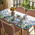 thumbnail image 3 of Blue Spring Floral Table Cloths for 4 Foot Rectangle Tables, Pink Flowers Butterfly Pastoral Patio Waterproof Elastic Fitted Tablecloths, Washable Rectangular Table Cover for Camping, 3 of 8
