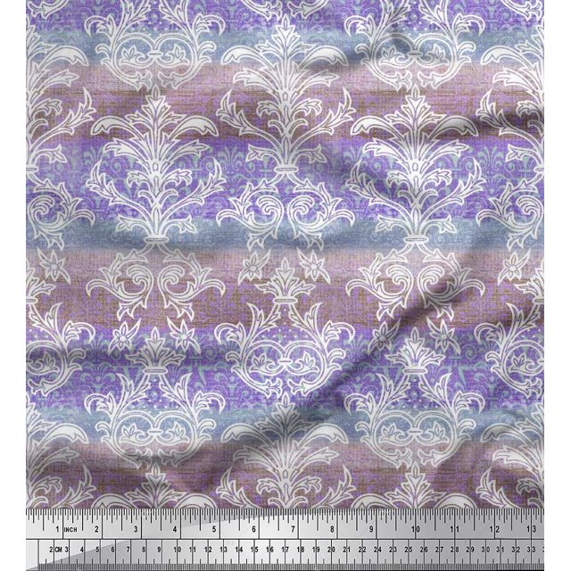 Soimoi Poly Georgette Fabric Stripe & Ogee Damask Fabric Prints By Yard 52 Inch Wide