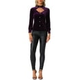 thumbnail image 2 of INSPIRE CHIC Women's Gochic Ruffled Stand Collar Cutout Long Sleeve Velvet Blouse S Plum Purple, 2 of 6