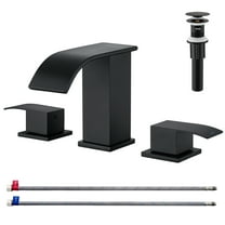 Waterfall Bathroom Faucets for Sink 3 Hole - Matte Black Bathroom Faucet with Pop-up Drain, 8 Inch Widespread Bathroom Sink Faucet 2-Handles, Modern Vanity Faucet with Supply Lines