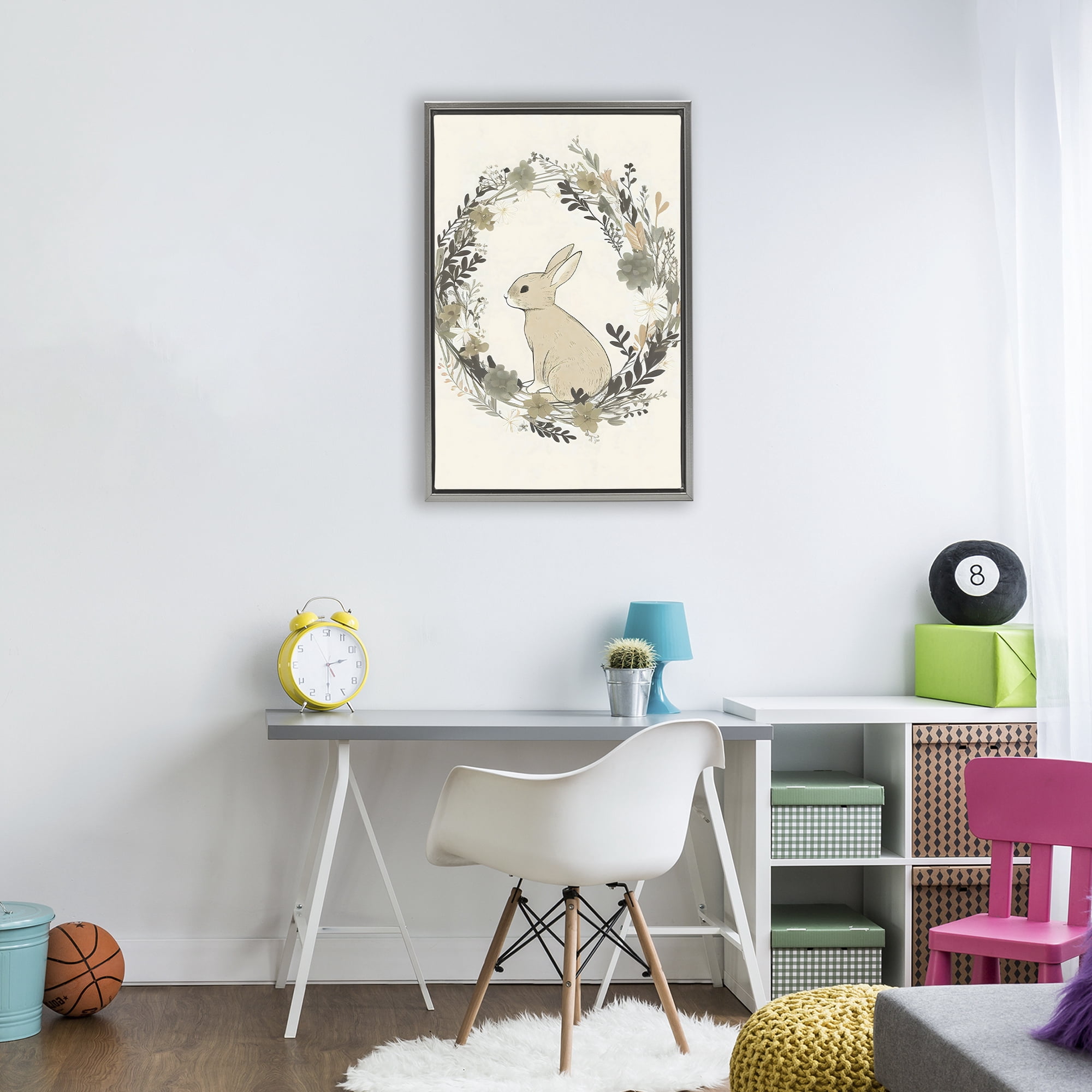 Stupell Industries Pastoral Bunny Wreath Gray Framed Floater Canvas Wall Art, design by Creative Studio
