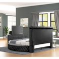 thumbnail image 2 of Round Shaped Velvet Upholstered Bed, Luxury Wood King Bed Frame with Tufted Headboard and TV Stand and USB Chargers for Bedroom, 2 of 7
