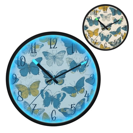 Voice Controlled Luminous Clock LED Night Light 12 Inch Silent Wall Clock Suitable for Bedroom and Living Room Home Decoration Classic Retro Style Butterfly