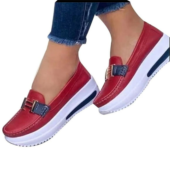Mocassins à Plateforme Confortable pour Femmes Casual Flat PU Chaussures de Marche Style Vintage