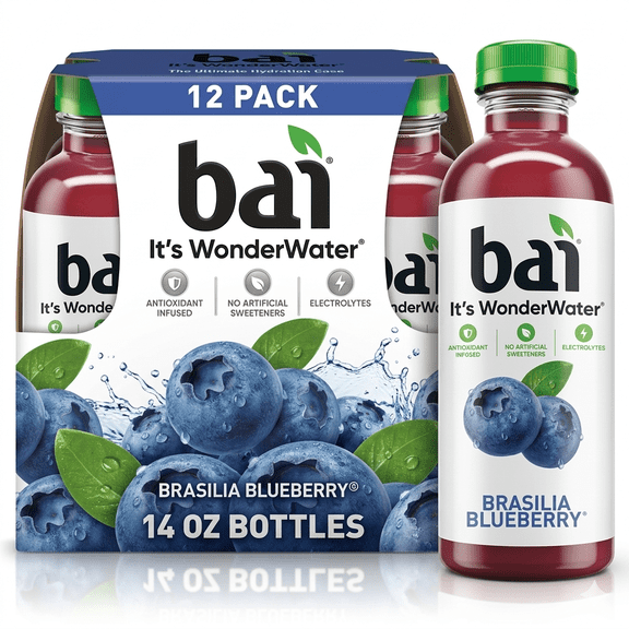 Bai Brasilia Blueberry Antioxidant Infused Beverage Drink, 14 fl oz Bottles, Low Calorie Fruit Flavored Drink, Pack of 12