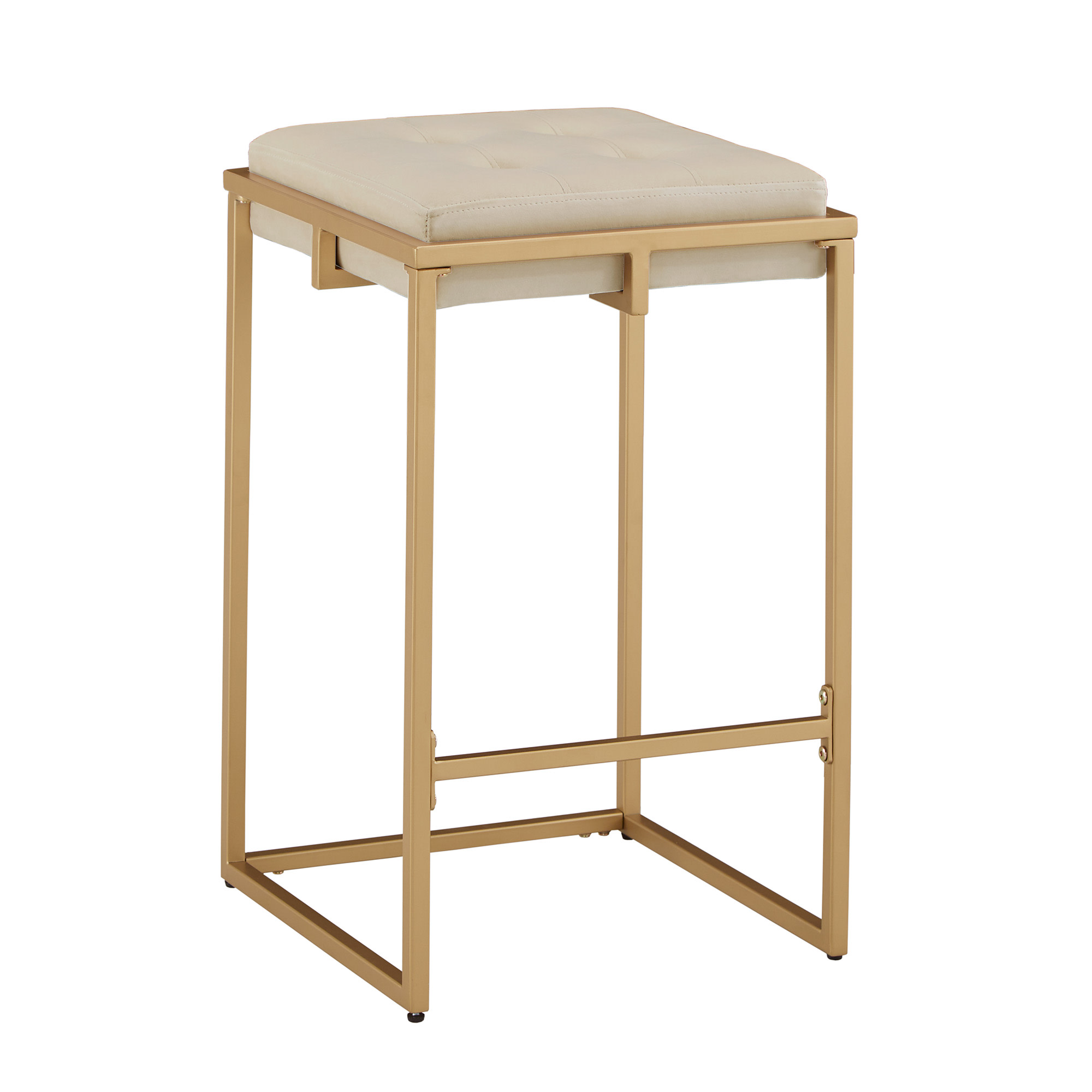 Weston Home Oddie Gold Finish Velvet Button Tufted Counter Stools, Beige (Set of 2)