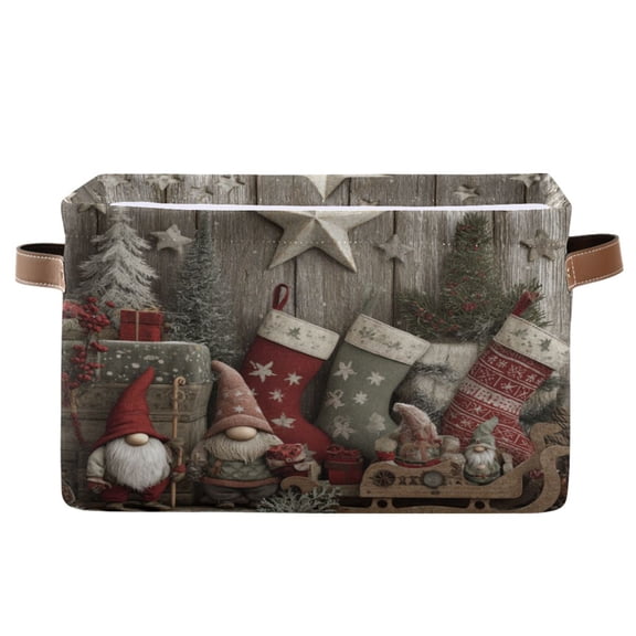 1-Pack Square Closet Organizers with Handles Open Basket Bins Christmas Stocking Patterns Storage Basket for Home Office