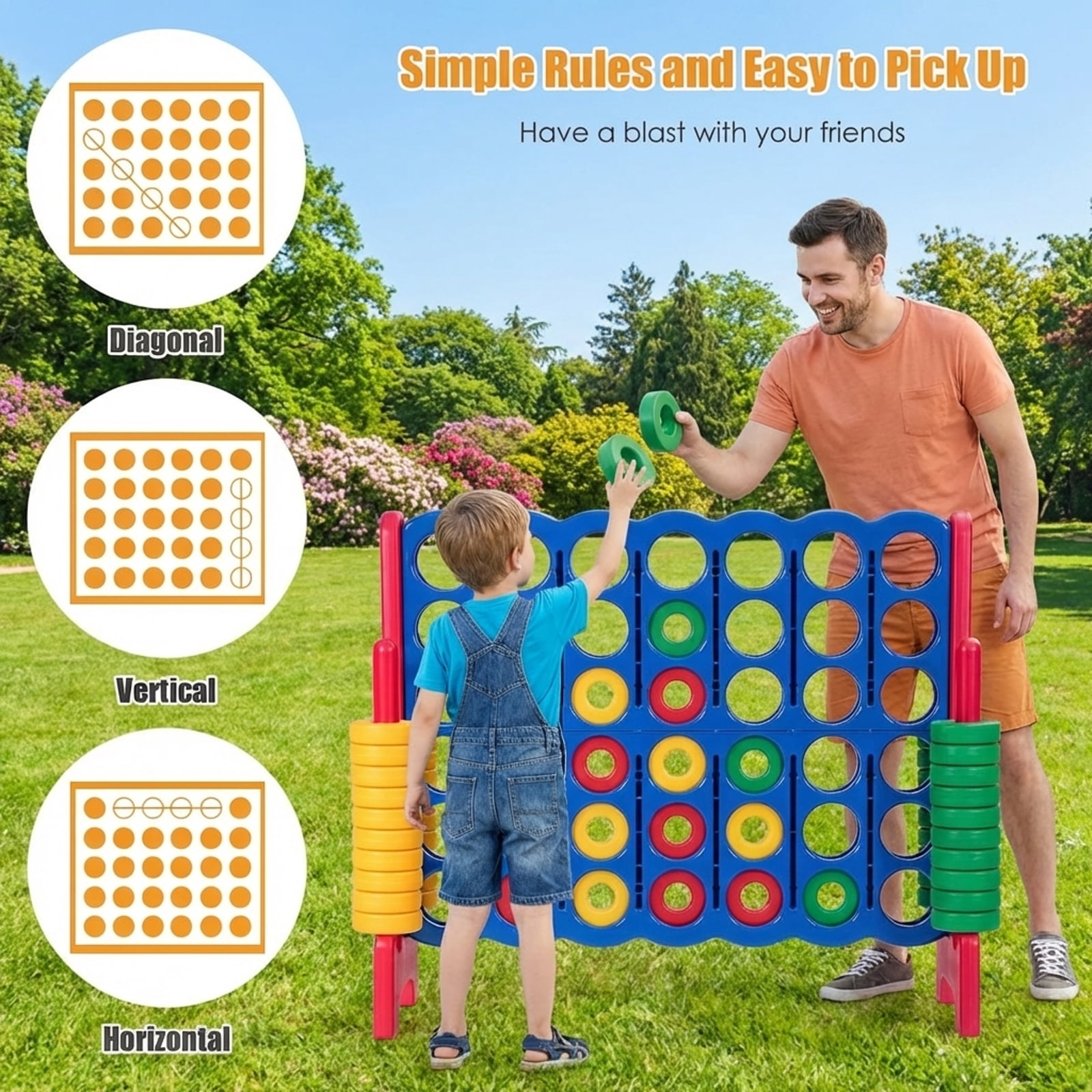 Redsmile Jumbo 4-to-Score Giant Game Set with 42 Jumbo Rings and Quick-Release Slider-Red Red - Outdoor Backyard Lawn Party Game for Kids Adults