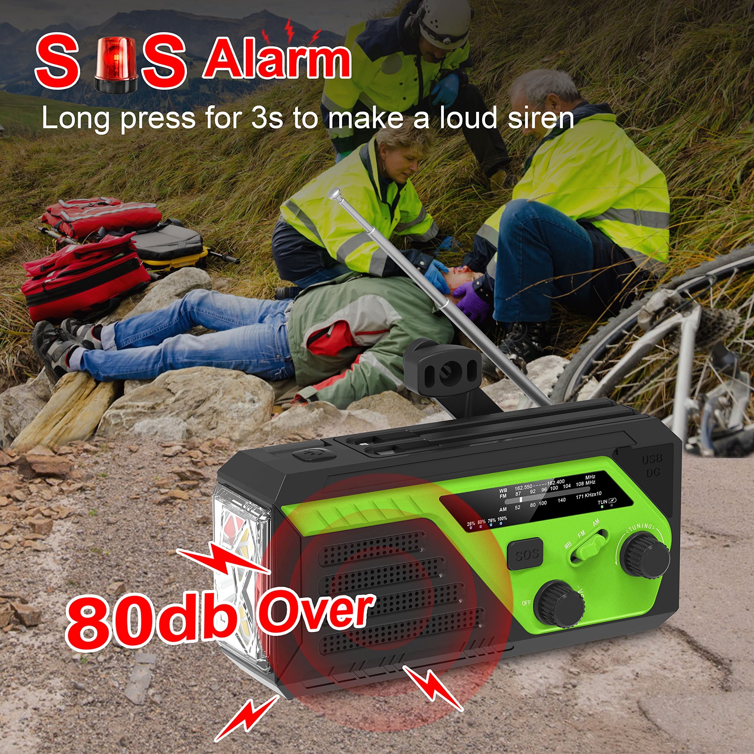 22200mWh Hand Crank Emergency Radio, AM/FM/NOAA Weather Radio, Hand Crank Radio with 4 Built-in Cable, Emergency Weather Radio with Quickly Phone Charger, SOS Alarm for Emergency Winter Storm