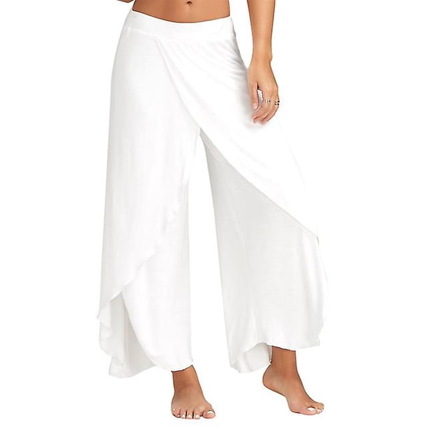 Jwl-summer Mujer Slit Flared Palazzo Pantalones Pantalones de pierna ancha Chiffoon Side Split Casual Pantalones sueltos Elegante Lady Harem Yoga Pants 5xl