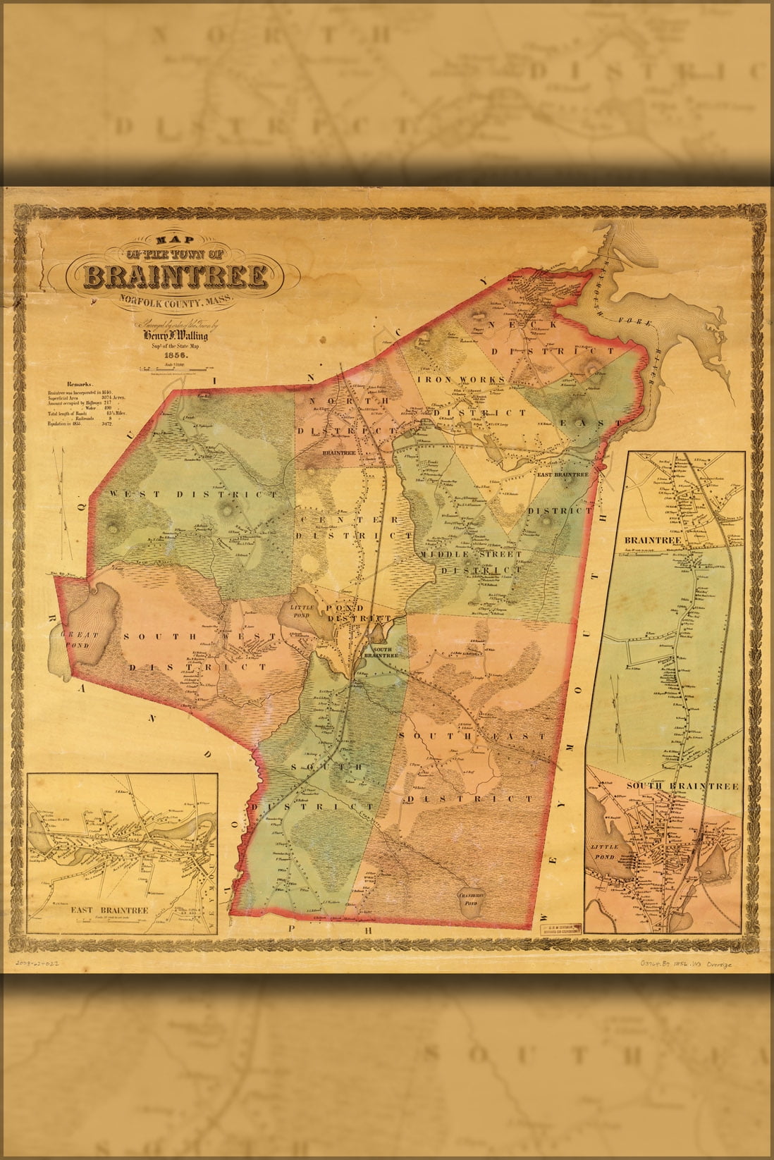 24"x36" Gallery Poster, Map of Braintree, Norfolk Co, Massachusetts