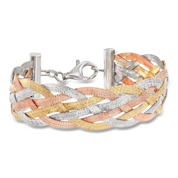 Ross-Simons Italian Tri-Colored Sterling Silver Reversible Braid Bracelet, Women's, Adult