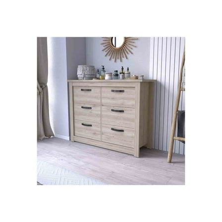 TREEVOL FURNITURE 6 Drawer Double Dresser Toret
