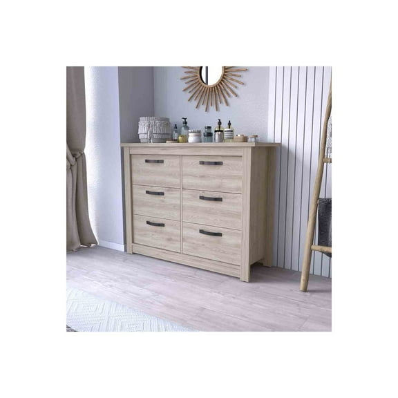 TREEVOL FURNITURE 6 Drawer Double Dresser Toret