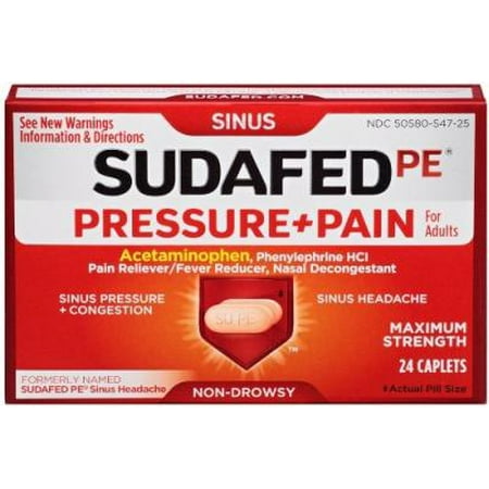 SUDAFED PE Pressure + Pain Maximum Strength Caplets for Adults 24 ea (Pack of 4)