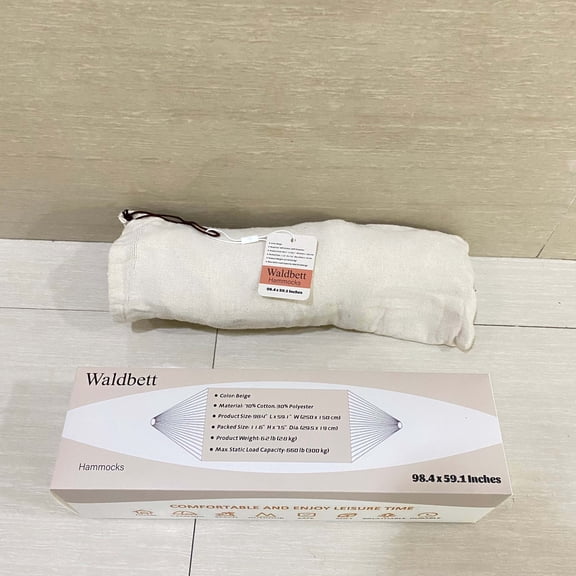 Waldbett Hammocks,12 foot double hammock, hand woven traditional cotton rope hammock, suitable for indoor and outdoor use, with a maximum load capacity of 450 pounds (beige, fully loaded)
