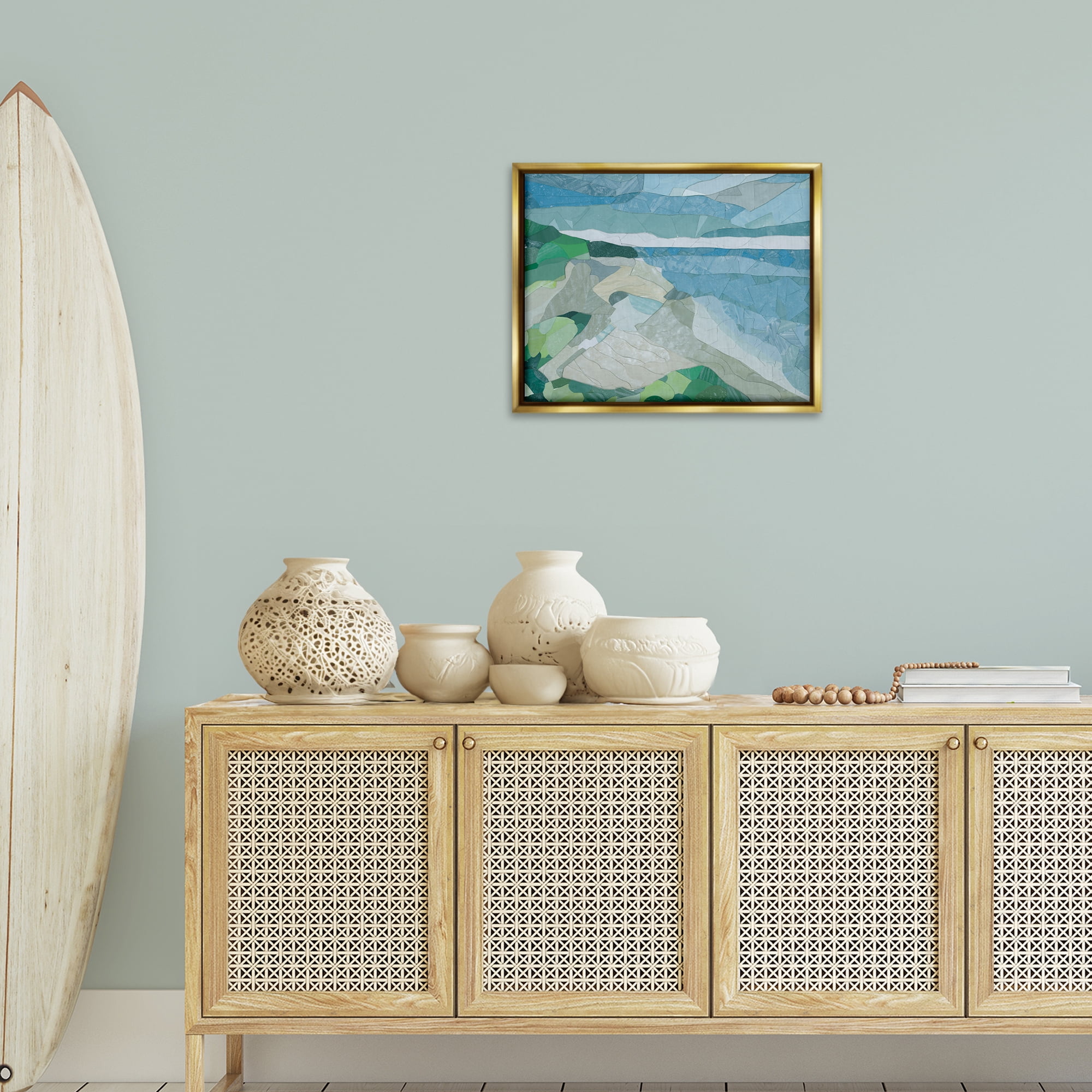 Stupell Industries Ocean Overlook Abstraction Landscape & Nature Painting Gold Floater Framed Canvas Art Print Wall Art, 21 x 17