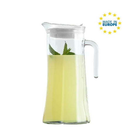 

Glass Pitcher with Lid and Handle for Water Milk Juice Lemonade Ice Tea 47.25 oz